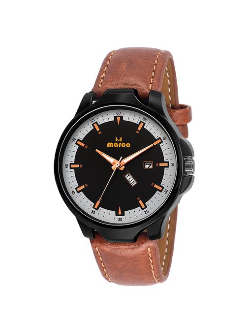marco black dial brown strap men's day n date watch - 14470301 - Very Small Image - 1