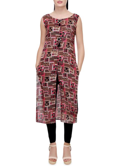 Multicolored rayon high slit kurta - 14486952 - Very Small Image - 1