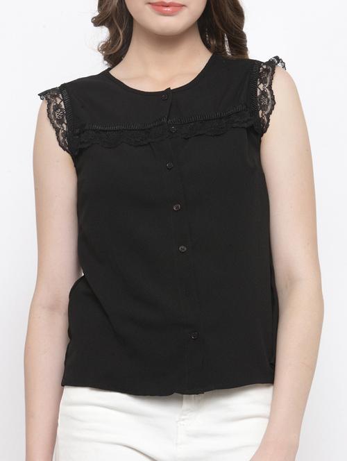 button-up lace trim top - 14492414 - Very Small Image - 1