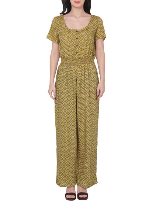 yellow rayon printed jumpsuit - 14513901 - Very Small Image - 1