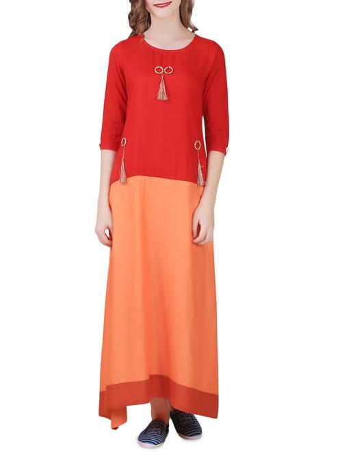 red rayon asymmetric kurta - 14515046 - Very Small Image - 1