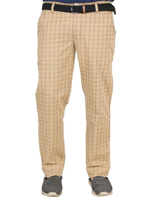 beige cotton flat front casual trousers - 14524213 - Very Small Image - 1