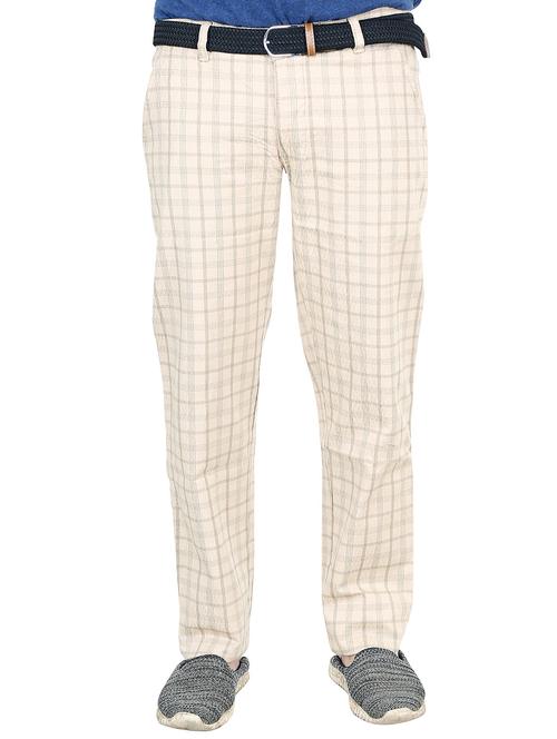beige cotton flat front casual trousers - 14524215 - Very Small Image - 1