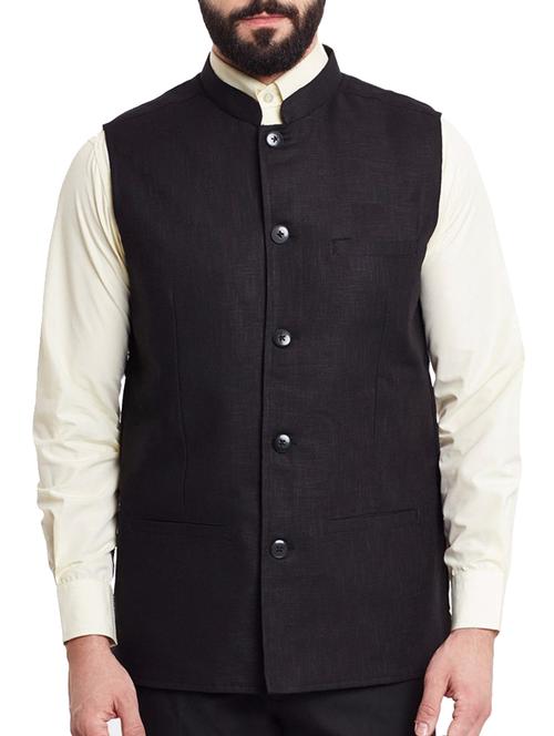black cotton nehru jacket - 14530222 - Very Small Image - 1