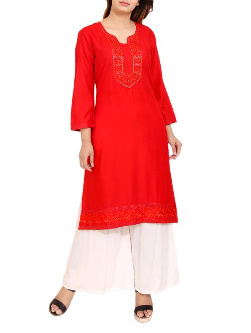 red rayon straight solid kurta - 14531364 - Very Small Image - 1