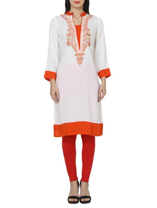 white viscose straight kurta - 14536303 - Very Small Image - 1