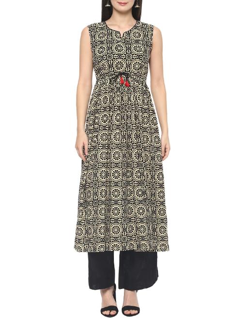 black cotton flared kurta - 14541256 - Very Small Image - 1