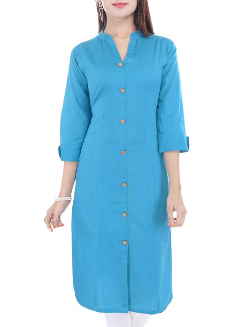 blue cotton straight kurta - 14544506 - Very Small Image - 1