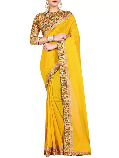 yellow bordered saree with blouse - 14551532 - Very Small Image - 1