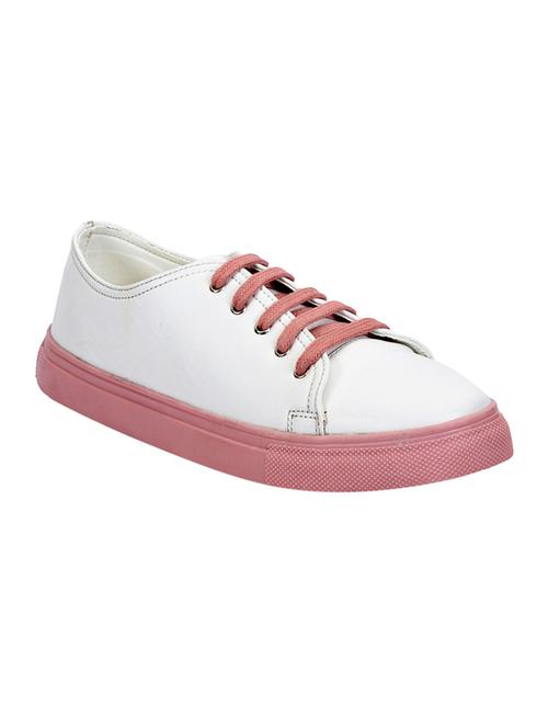 white faux leather laceup sneakers - 14596235 - Very Small Image - 1