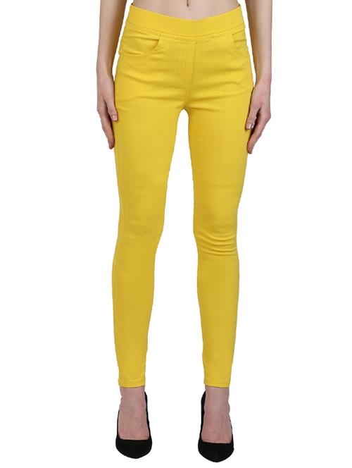 yellow cotton lycra jeggings - 14597720 - Very Small Image - 1