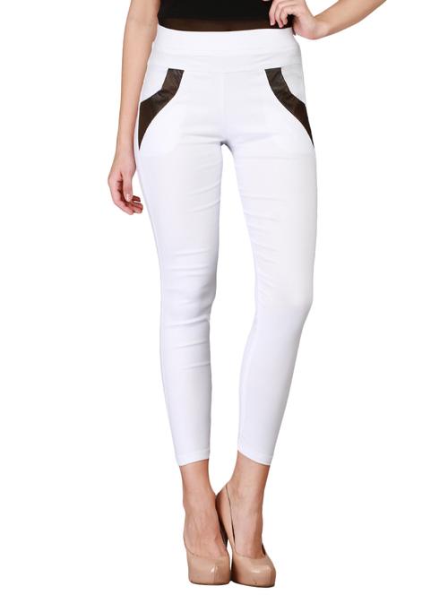 white cotton lycra jeggings - 14597747 - Very Small Image - 1