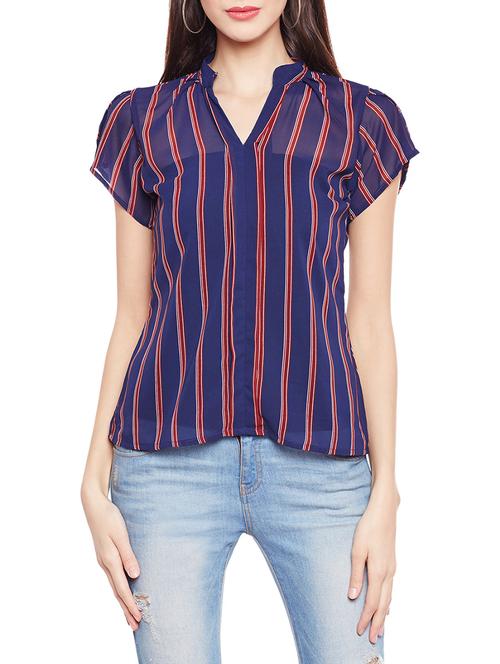 tulip sleeved striped sheer top - 14609051 - Very Small Image - 1