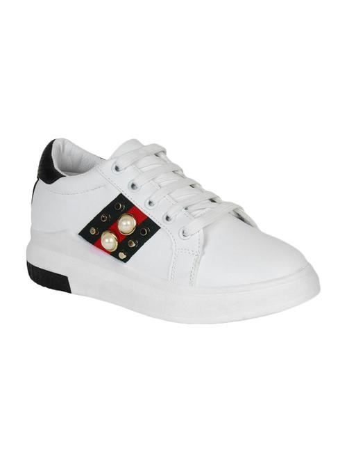 white faux leather laceup sneakers - 14610002 - Very Small Image - 1