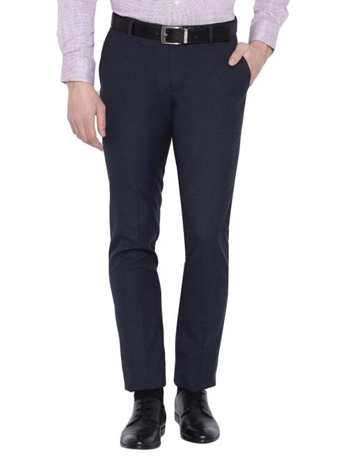dark blue cotton blend flat front formal trouser - 14616988 - Very Small Image - 1