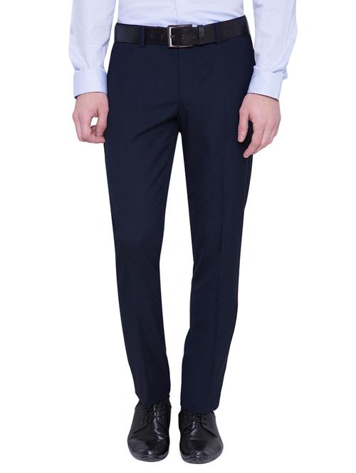 dark blue cotton blend flat front formal trouser - 14616989 - Very Small Image - 1