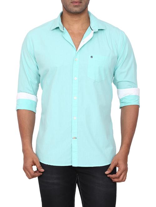 aqua blue cotton casual shirt - 14617678 - Very Small Image - 1
