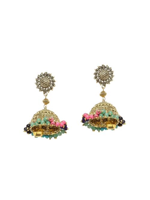 gold metal jhumka earrings - 14627323 - Very Small Image - 1