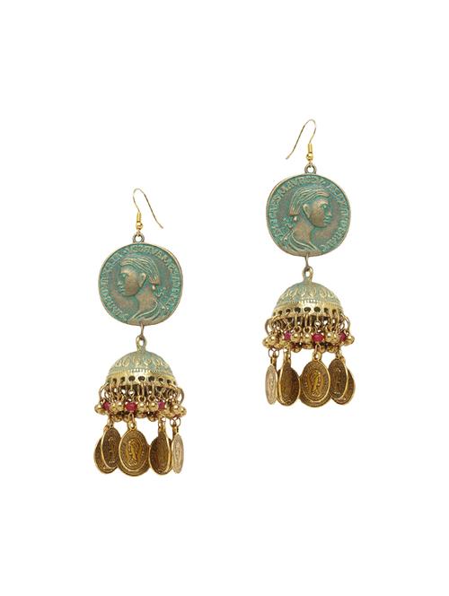 multi colored brass jhumka earrings - 14627345 - Very Small Image - 1