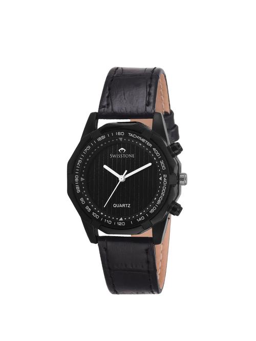swisstone l4020 black leather strap wrist watch for women - 14633374 - Very Small Image - 1