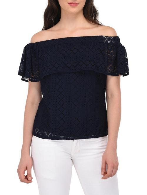 dark blue off shoulder top - 14635367 - Very Small Image - 1