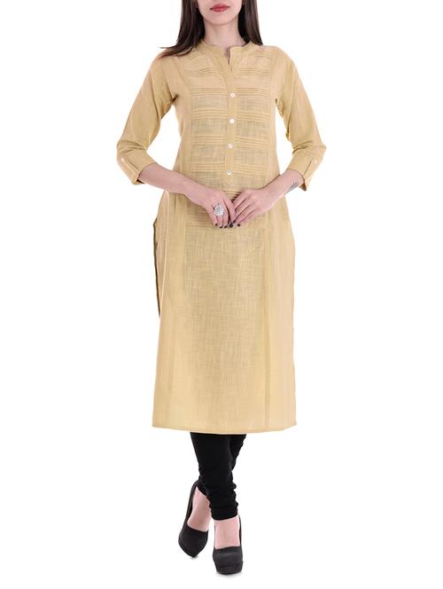 beige cotton straight kurta - 14640690 - Very Small Image - 1