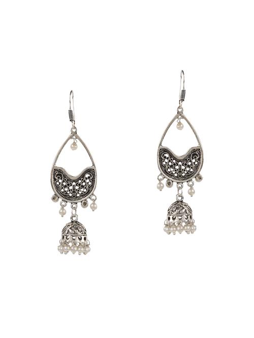 silver metal chandballi earrings - 14648634 - Very Small Image - 1