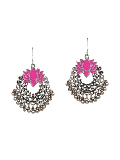 pink metal chandbali earrings - 14649274 - Very Small Image - 1