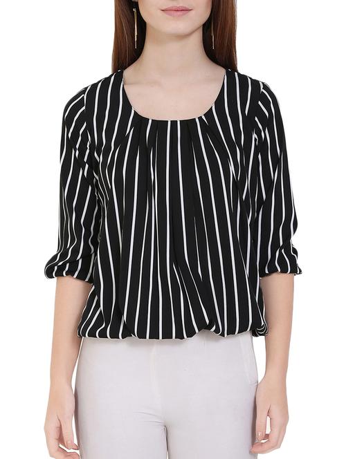 pleated striped blouson top - 14658568 - Very Small Image - 1