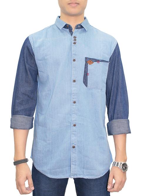 blue denim casual shirt - 14669154 - Very Small Image - 1