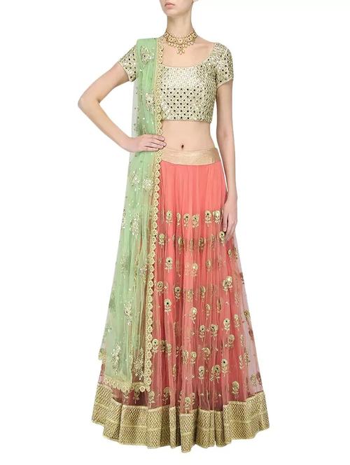 zari mirror embroidery flared lehenga - 14719565 - Very Small Image - 1
