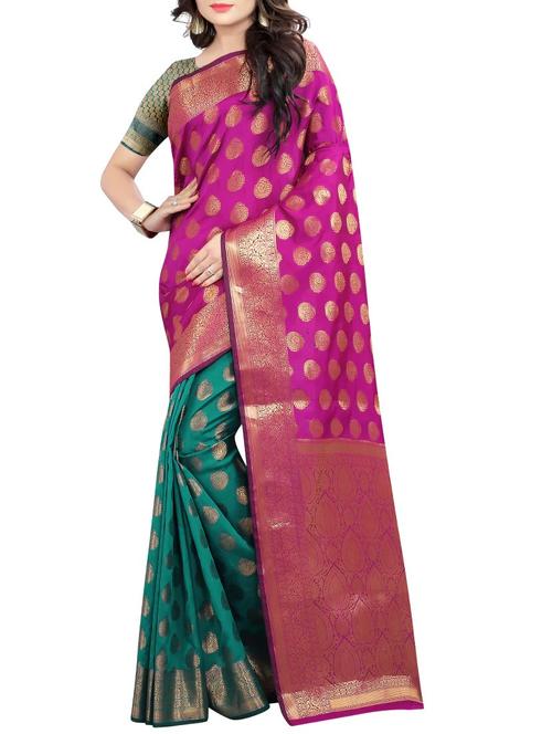magenta banarasi silk saree with blouse - 14724089 - Very Small Image - 1