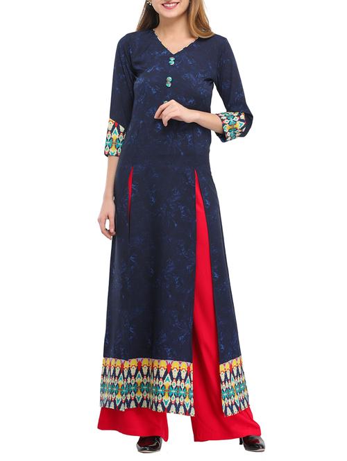 blue viscose double slit kurta - 14724662 - Very Small Image - 1