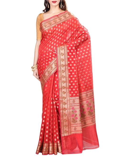 red chanderi banarasi saree with blouse - 14735013 - Very Small Image - 1