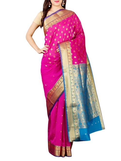 magenta cotton silk banarasi saree with blouse - 14743832 - Very Small Image - 1