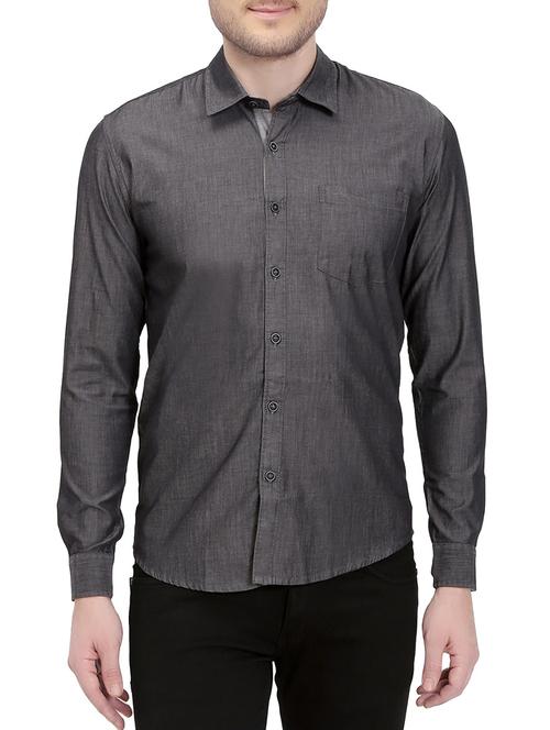 grey solid casual shirt - 14762014 - Very Small Image - 1