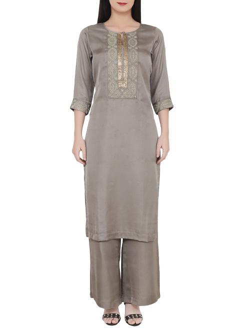 grey satin straight kurta - 14762261 - Very Small Image - 1