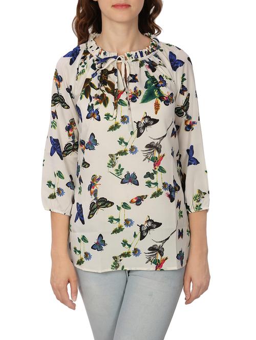 frill detail tie neck top - 14762725 - Very Small Image - 1