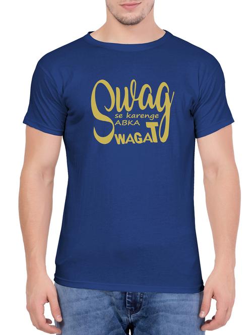 blue cotton chest print tshirt - 14763417 - Very Small Image - 1