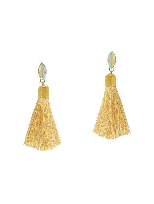 beige colored brass tassel earrings - 14772913 - Very Small Image - 1