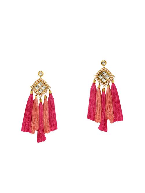 pink colored brass tassel earrings - 14772916 - Very Small Image - 1