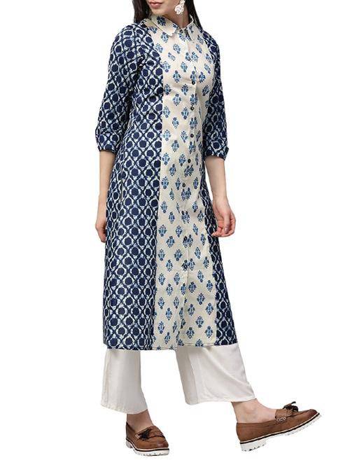 blue cotton kurta palazzo set - 14786196 - Very Small Image - 1