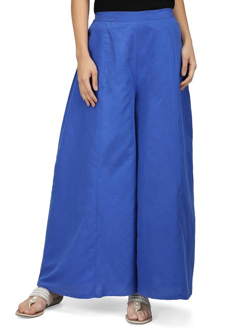 blue cotton flared palazzo - 14787395 - Very Small Image - 1