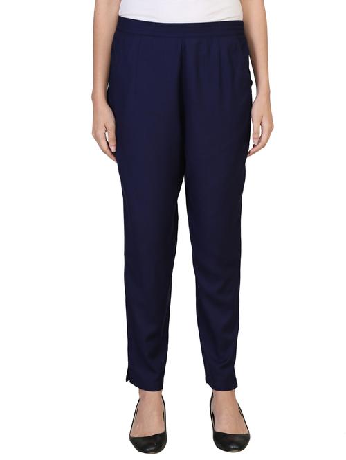 dark blue rayon flat front trouser - 14789653 - Very Small Image - 1