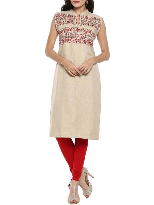 soch beige cotton straight kurta - 14791638 - Very Small Image - 1