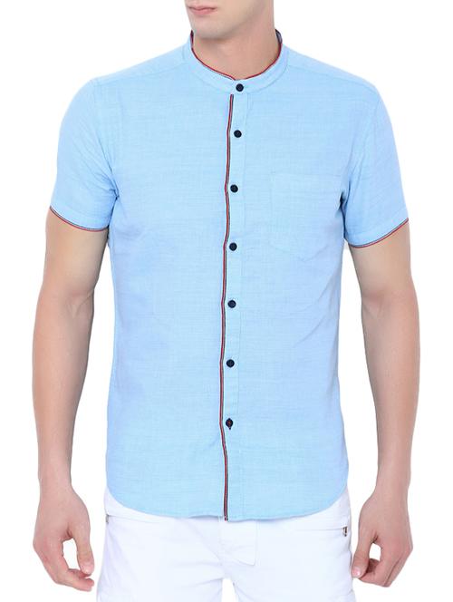 aqua blue cotton casual shirt - 14792463 - Very Small Image - 1