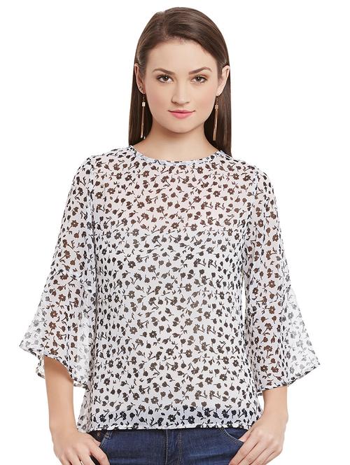 white printed chiffon top - 14811403 - Very Small Image - 1