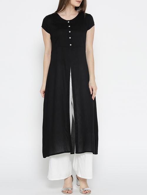 black rayon high slit kurta - 14812757 - Very Small Image - 1