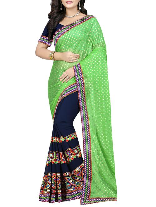 green georgette half and half saree with blouse - 14853197 - Very Small Image - 1
