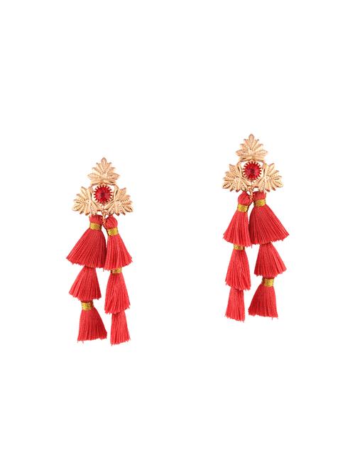 red colored brass tassel earrings - 14860643 - Very Small Image - 1